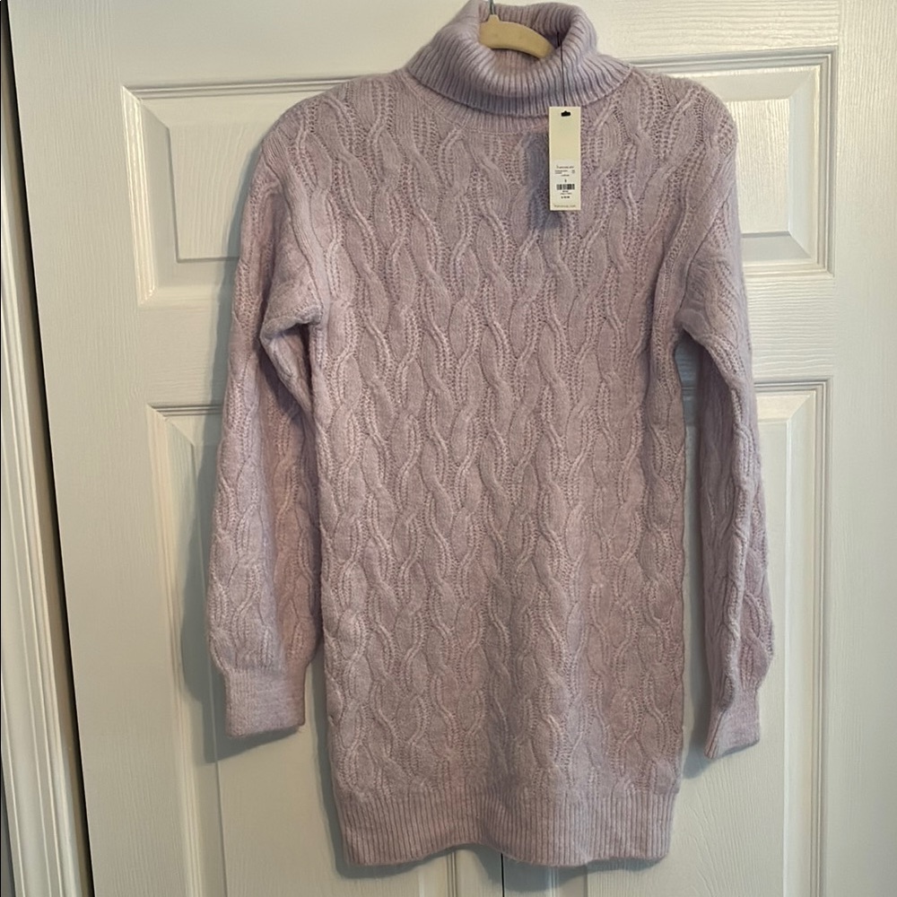 Soft Cable-Knit Turtleneck Sweater Dress - Lavender